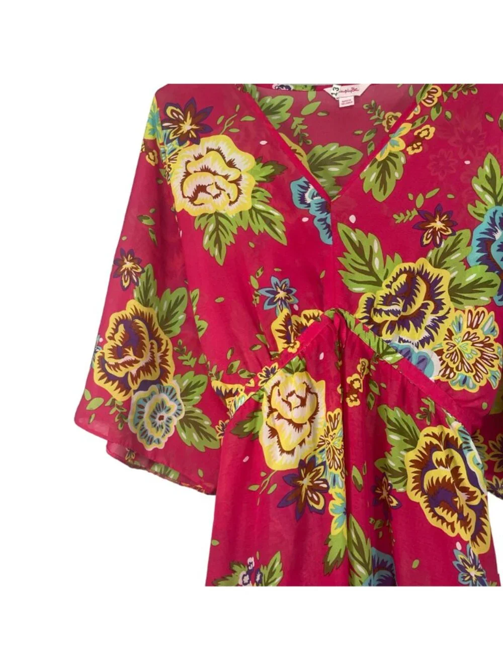 Simply Be Women’s Floral Kimono Dress Red Multicolor Loose Fit Lightweight Pre-O - Picture 3 of 6